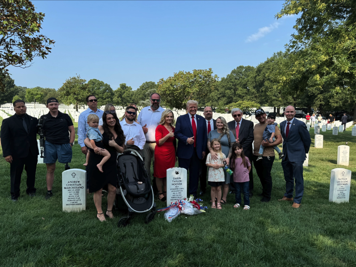 Trump thumbsup Arlington2024a 1200x903 - Trump And Staff Use War Dead for Political Purposes, Clashing With Officials at Arlington National Cemetery